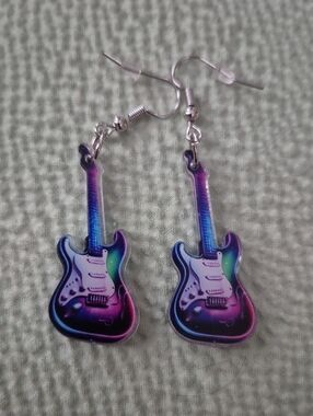 Festival New Purple Gradient Electric Guitar Dangle Earrings - Unbranded